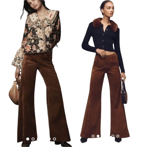 Anthropologie Pants - NEW The Adi Mid-Rise Relaxed Flare Jeans by Pilcro Velvet Edition Brown Size 32P